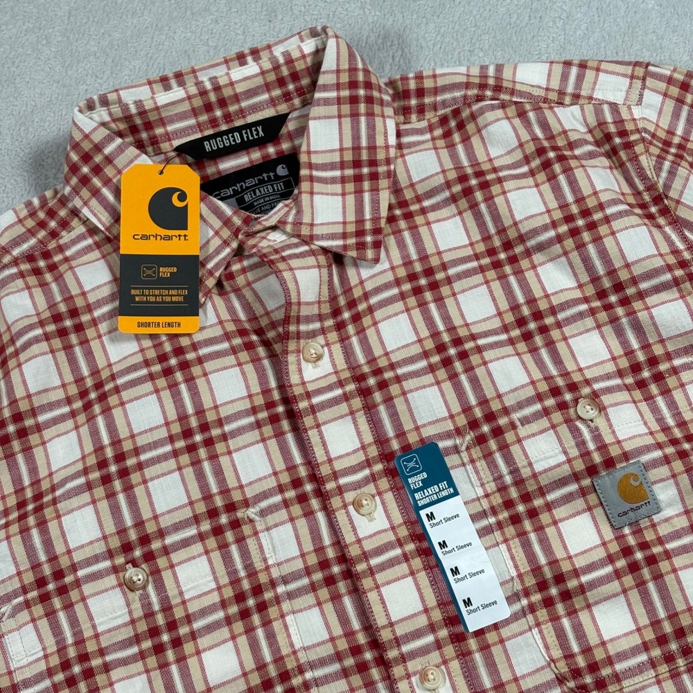 Carhartt Bozeman Relaxed Fit Plaid Shirt Red Rugged Flex Mens Medium New